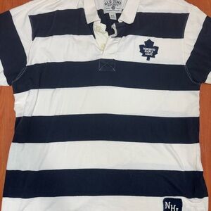Old Time Hockey Toronto Maple Leafs Navy and White Striped Rugby Polo